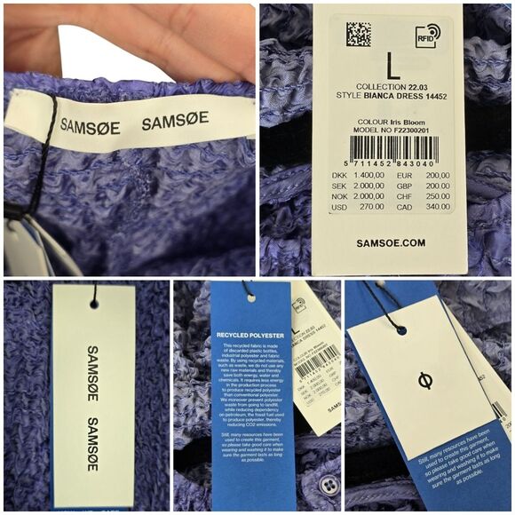 NWT Samsoe Samsoe Womens L Bianca Iris Bloom Crinkle Long Sleeve Mini Dress - Picture 13 of 15